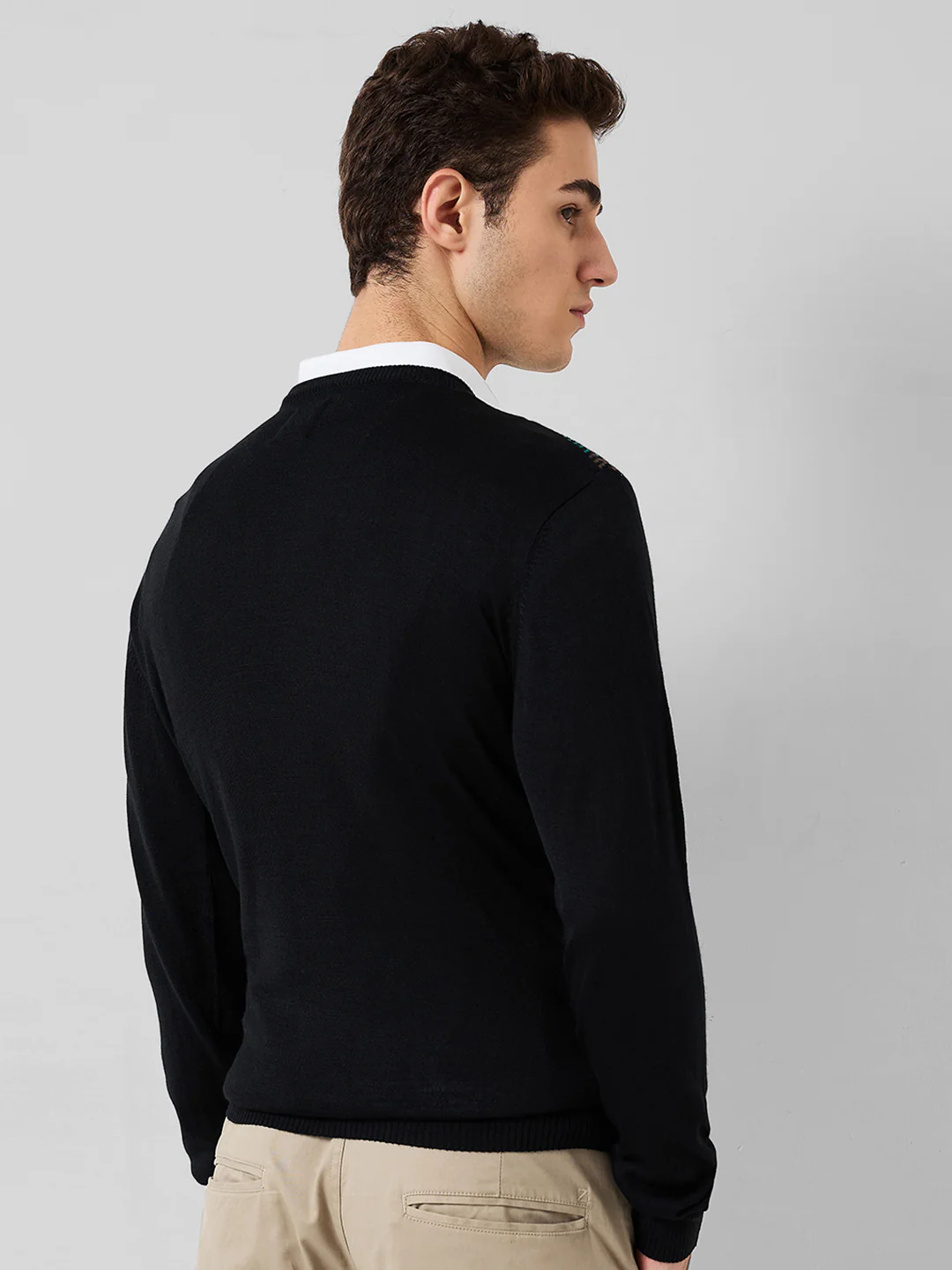 Park Avenue Men Blue Jacquard Regular Fit Acrylic Blend Sweaters - Image 3