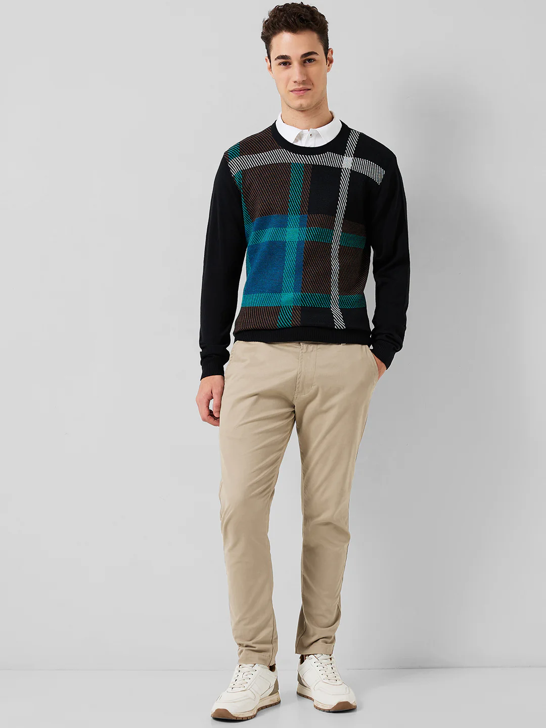 Park Avenue Men Blue Jacquard Regular Fit Acrylic Blend Sweaters - Image 4