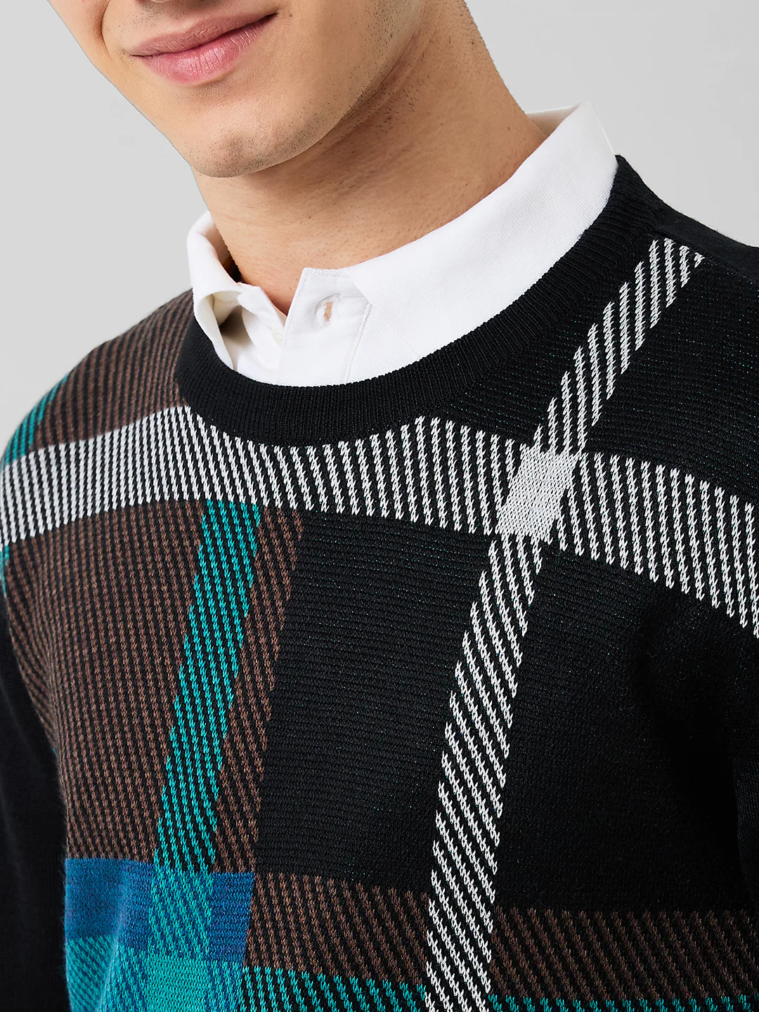 Park Avenue Men Blue Jacquard Regular Fit Acrylic Blend Sweaters - Image 5