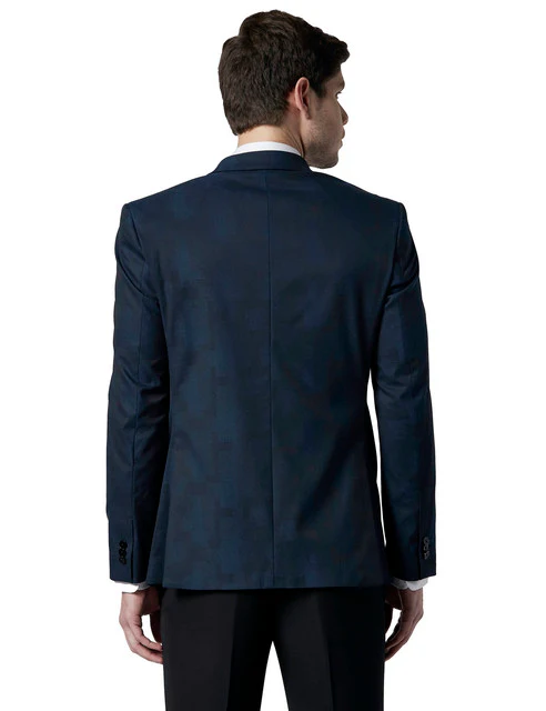 Park Avenue Men Blue Jacquard Super Slim Fit Polyester Blend Blazer - Image 4