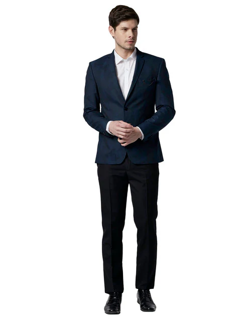 Park Avenue Men Blue Jacquard Super Slim Fit Polyester Blend Blazer - Image 5