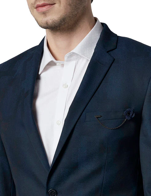 Park Avenue Men Blue Jacquard Super Slim Fit Polyester Blend Blazer - Image 6