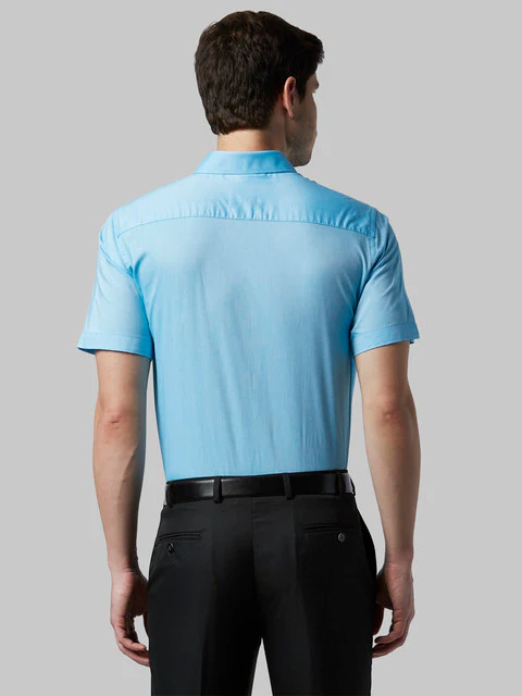 Park Avenue Men Blue Oxford Regular Fit Cotton Shirt - Image 4