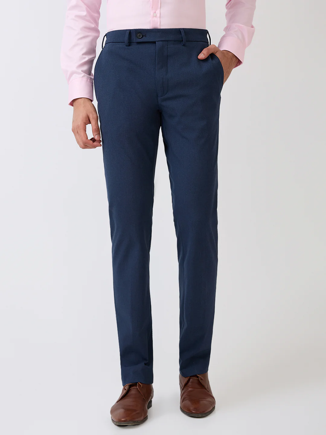 Park Avenue Men Blue Plain Slim Fit Polyester Blend Trouser