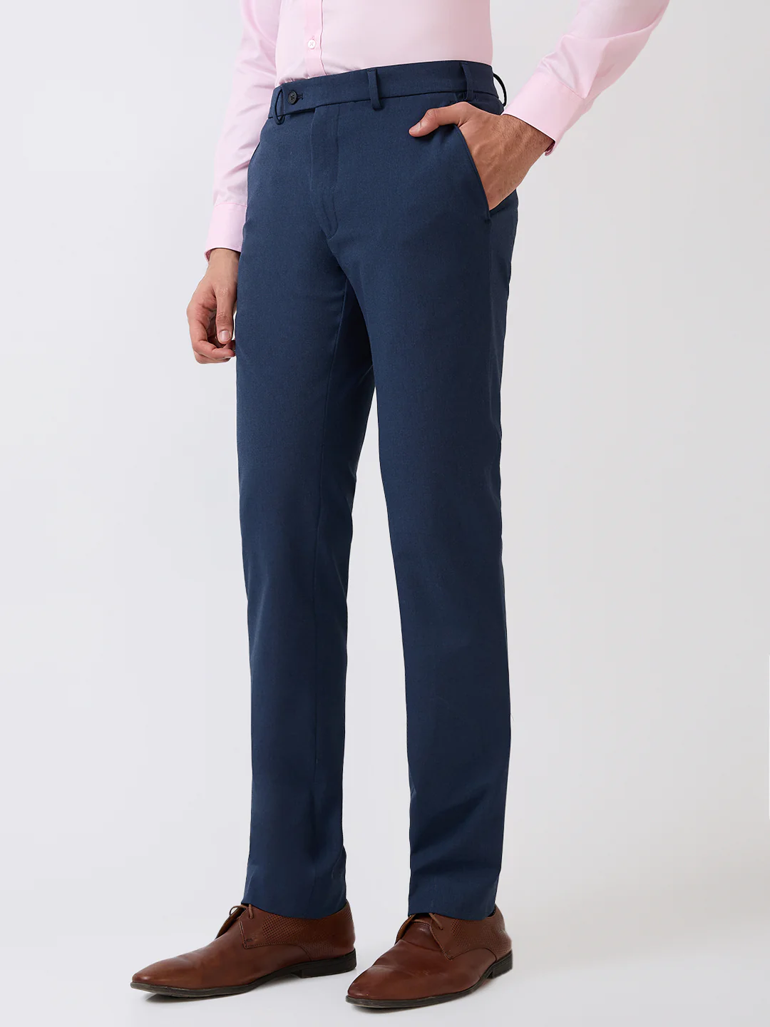 Park Avenue Men Blue Plain Slim Fit Polyester Blend Trouser - Image 2