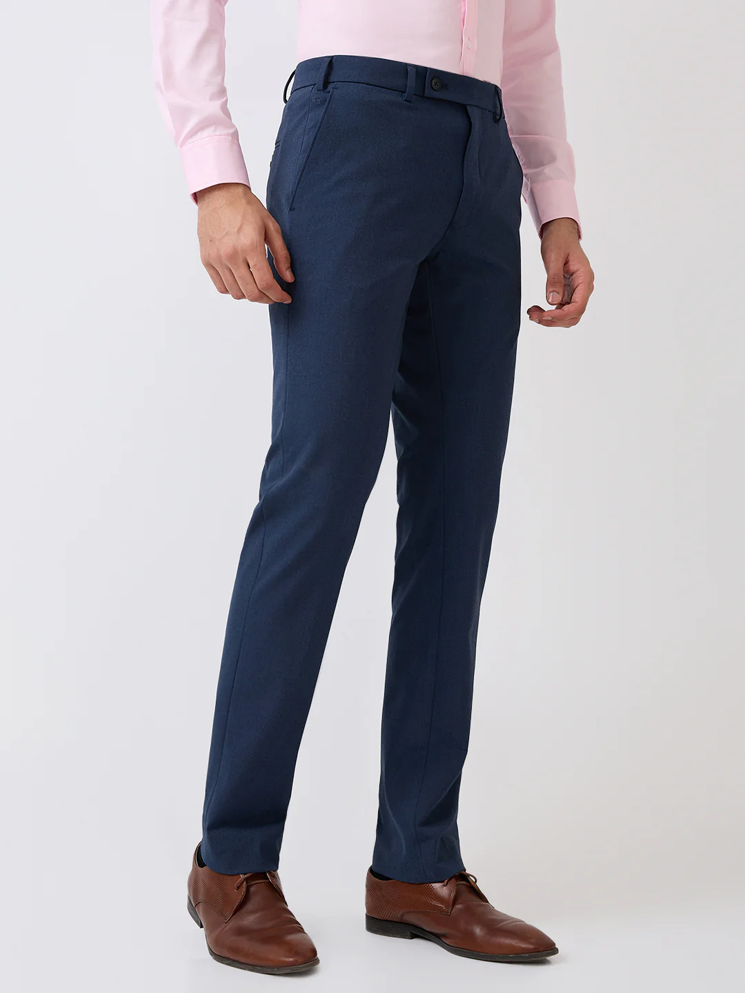 Park Avenue Men Blue Plain Slim Fit Polyester Blend Trouser - Image 3