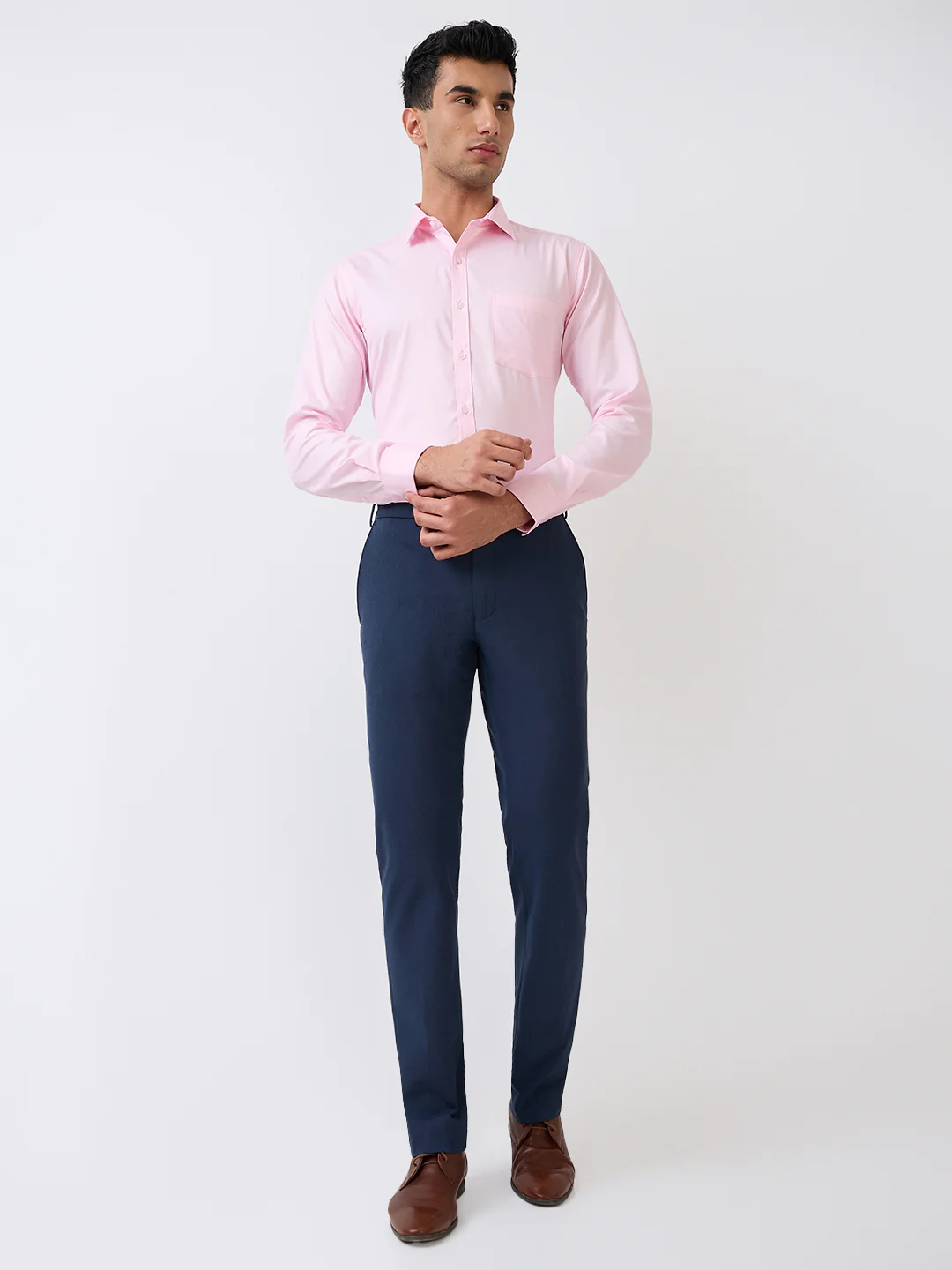 Park Avenue Men Blue Plain Slim Fit Polyester Blend Trouser - Image 5
