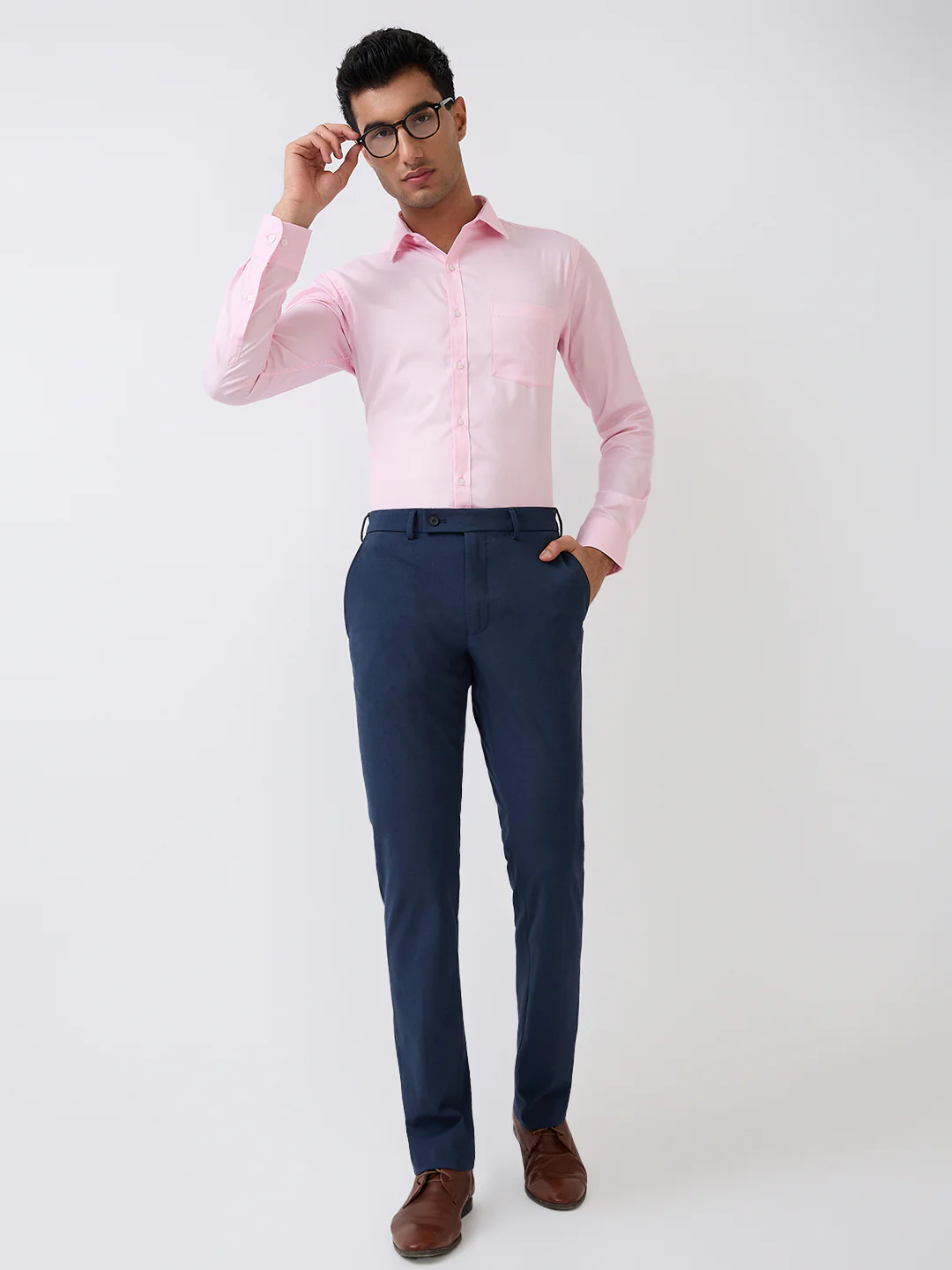 Park Avenue Men Blue Plain Slim Fit Polyester Blend Trouser - Image 6