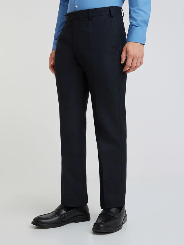 Park Avenue Men Blue Plain Smart Fit Polyester Blend Trouser - Image 3