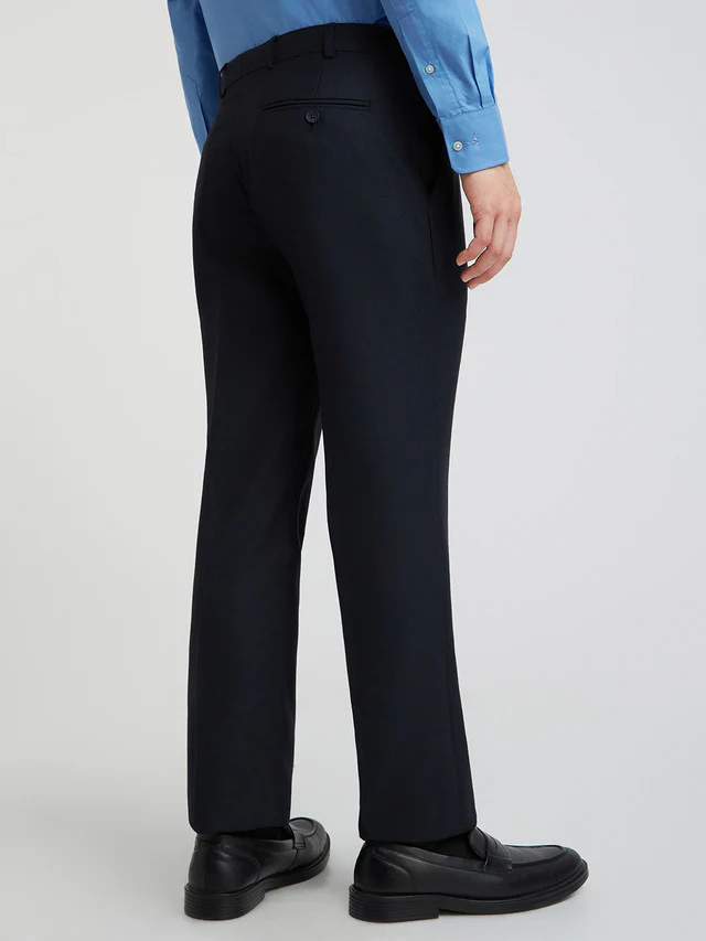Park Avenue Men Blue Plain Smart Fit Polyester Blend Trouser - Image 4