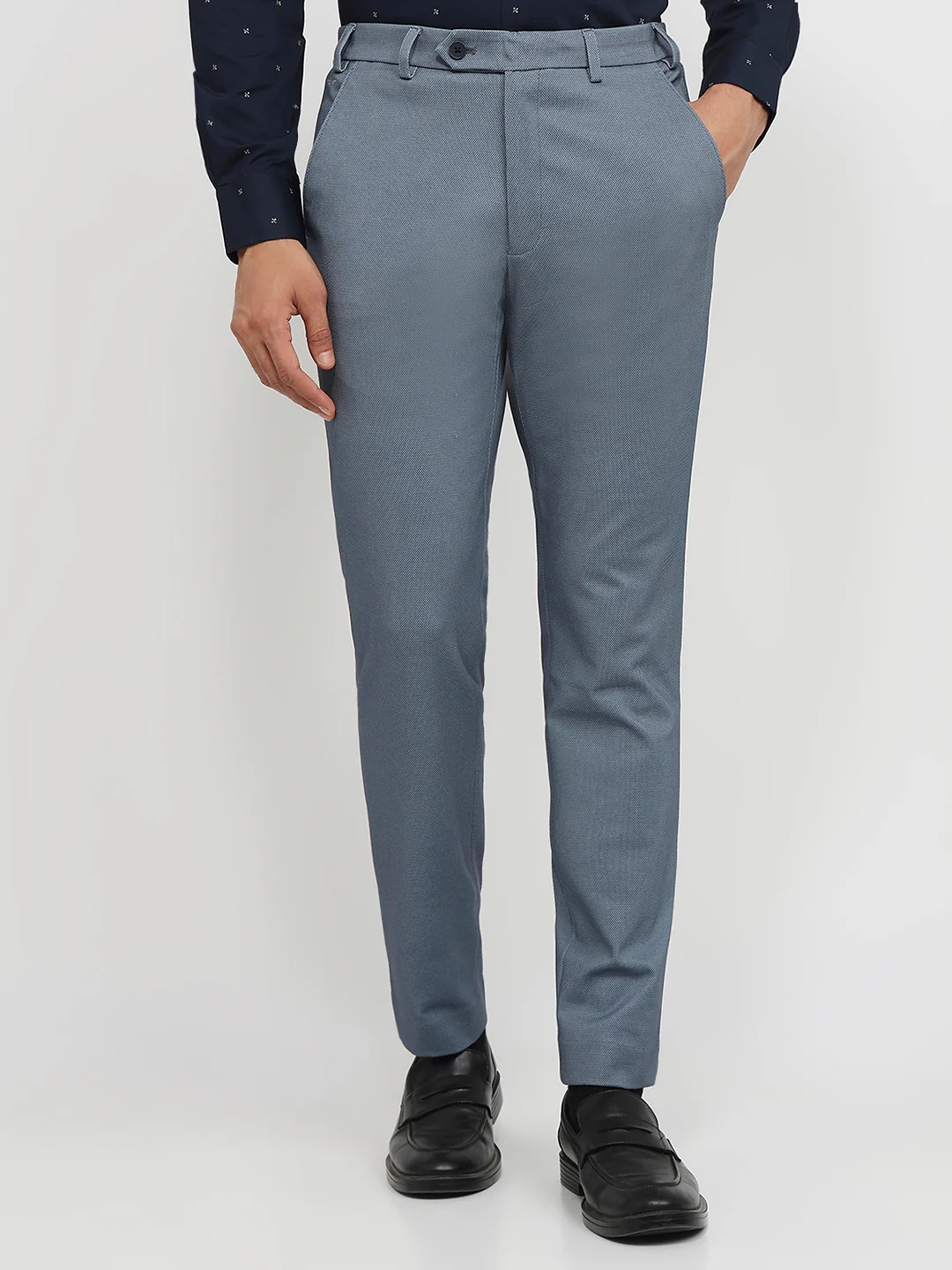 Park Avenue Men Blue Plain Super Slim Fit Terry Blend Trouser