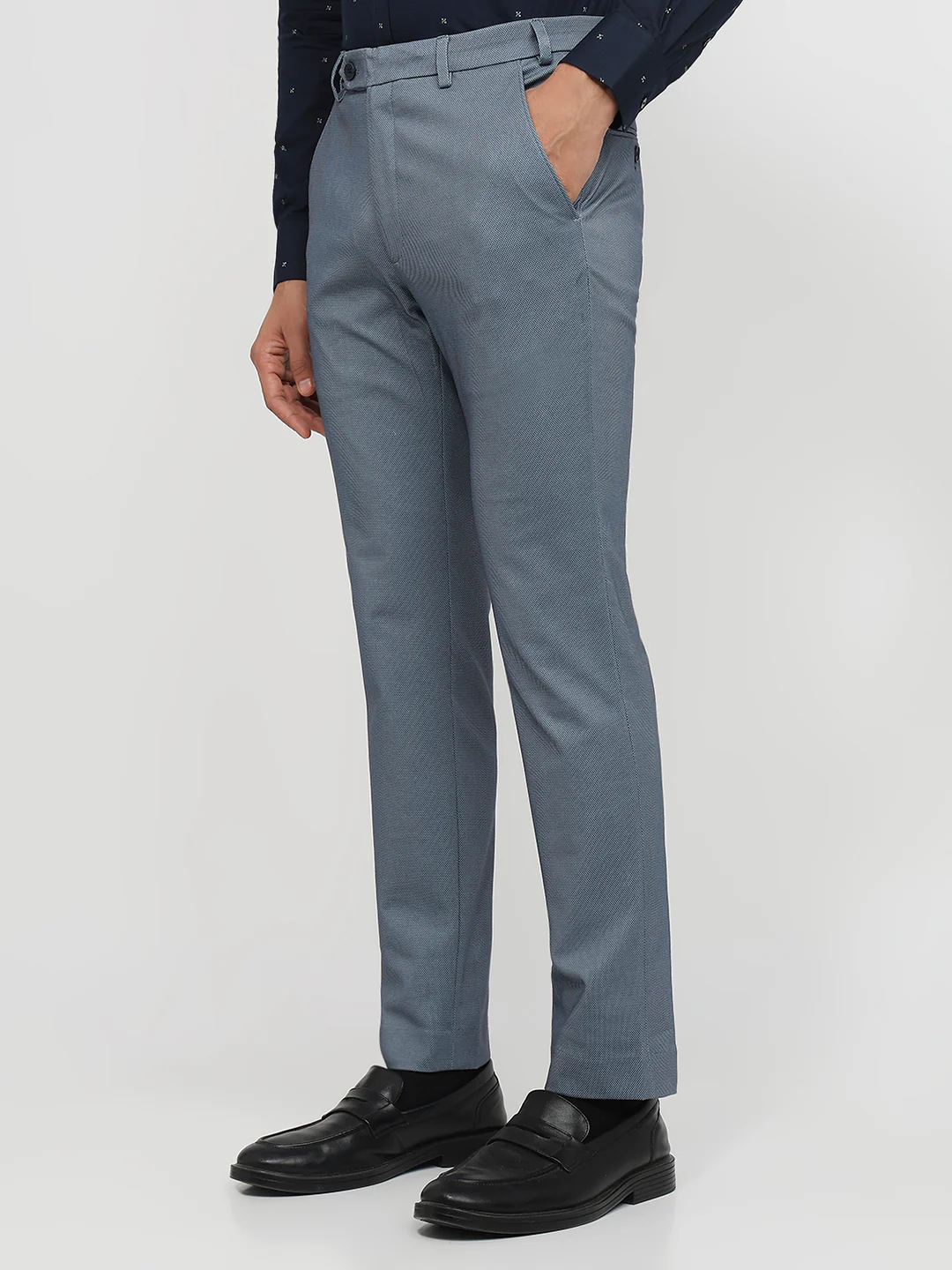 Park Avenue Men Blue Plain Super Slim Fit Terry Blend Trouser - Image 2