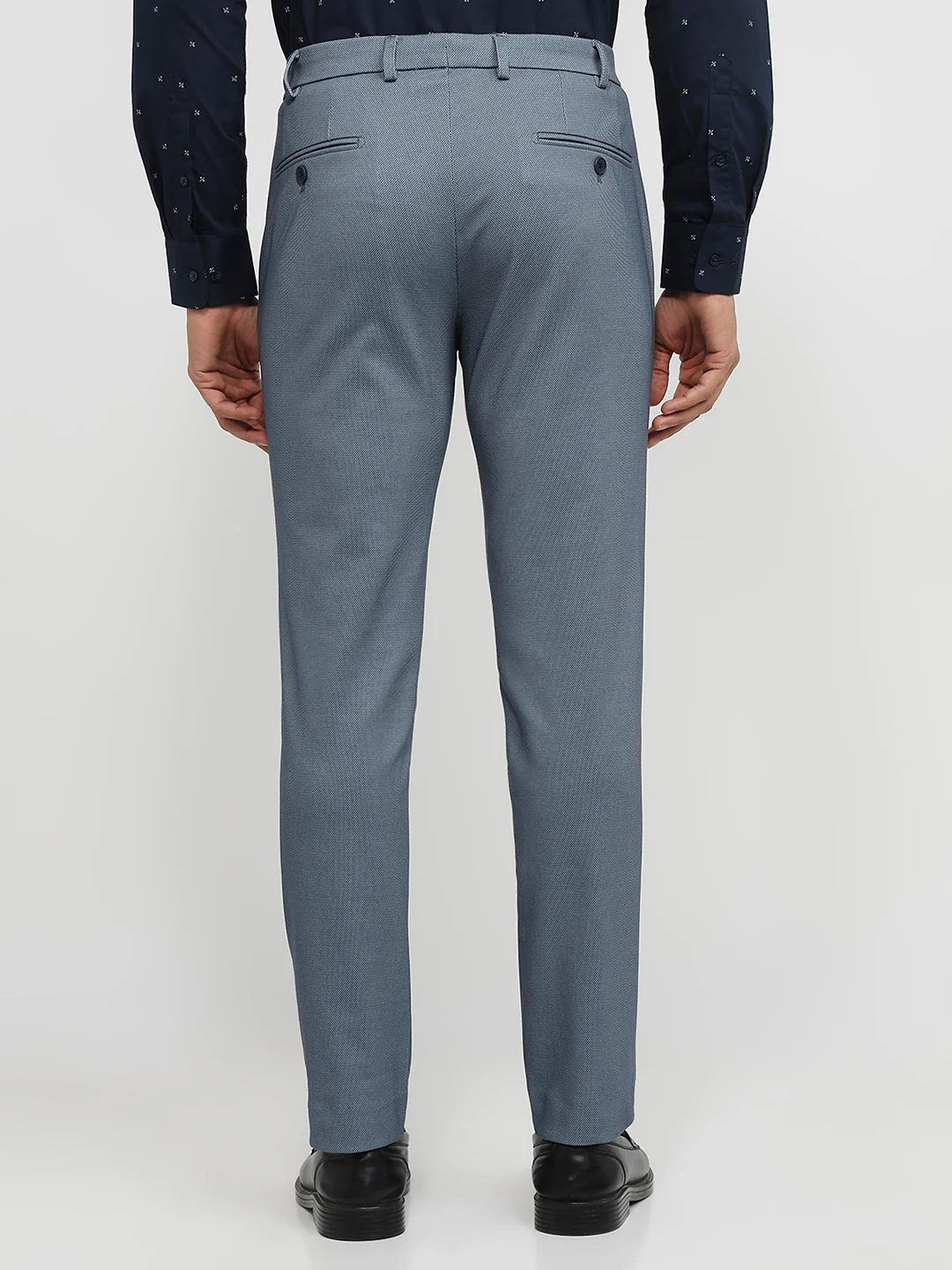Park Avenue Men Blue Plain Super Slim Fit Terry Blend Trouser - Image 4