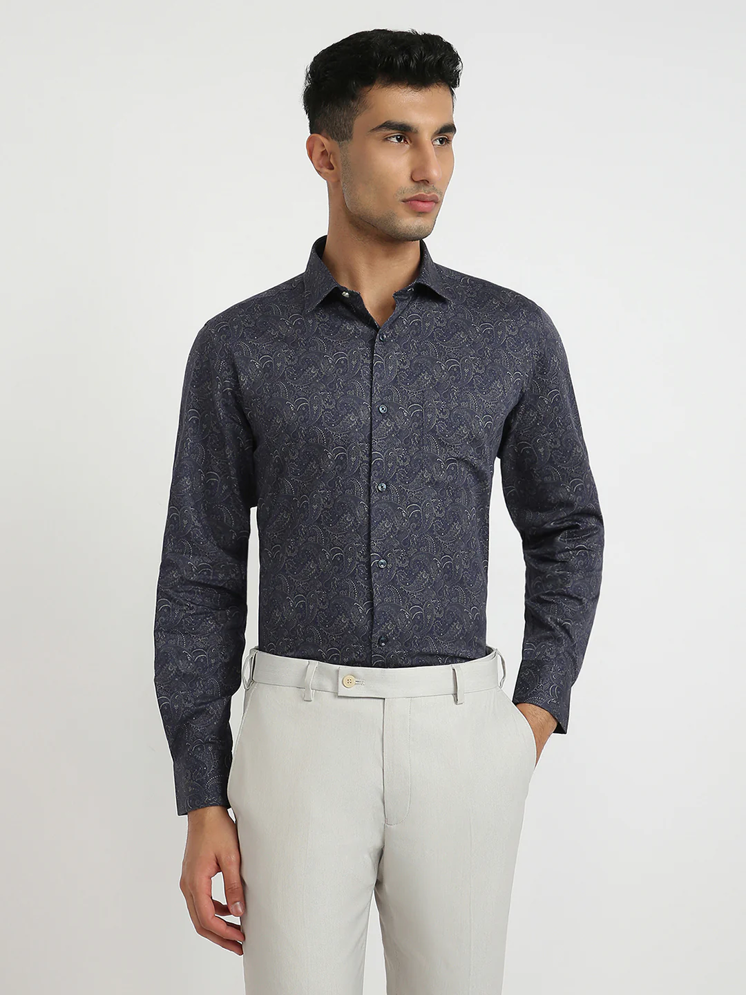 Park Avenue Men Blue Print Regular Fit Cotton Formal Shirt