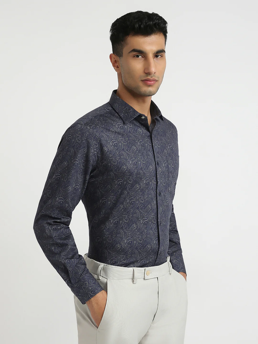 Park Avenue Men Blue Print Regular Fit Cotton Formal Shirt - Image 2
