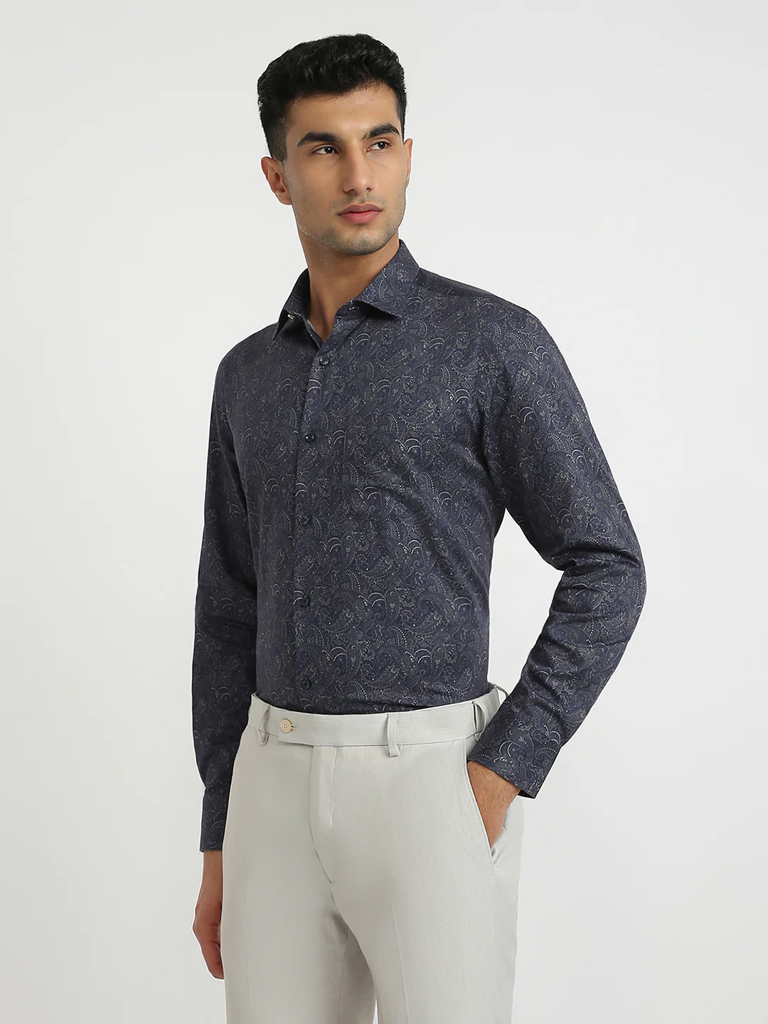 Park Avenue Men Blue Print Regular Fit Cotton Formal Shirt - Image 3