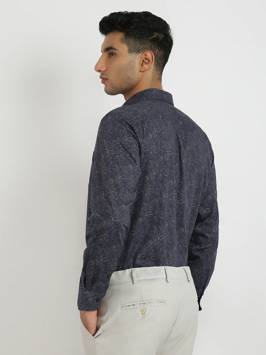 Park Avenue Men Blue Print Regular Fit Cotton Formal Shirt - Image 4