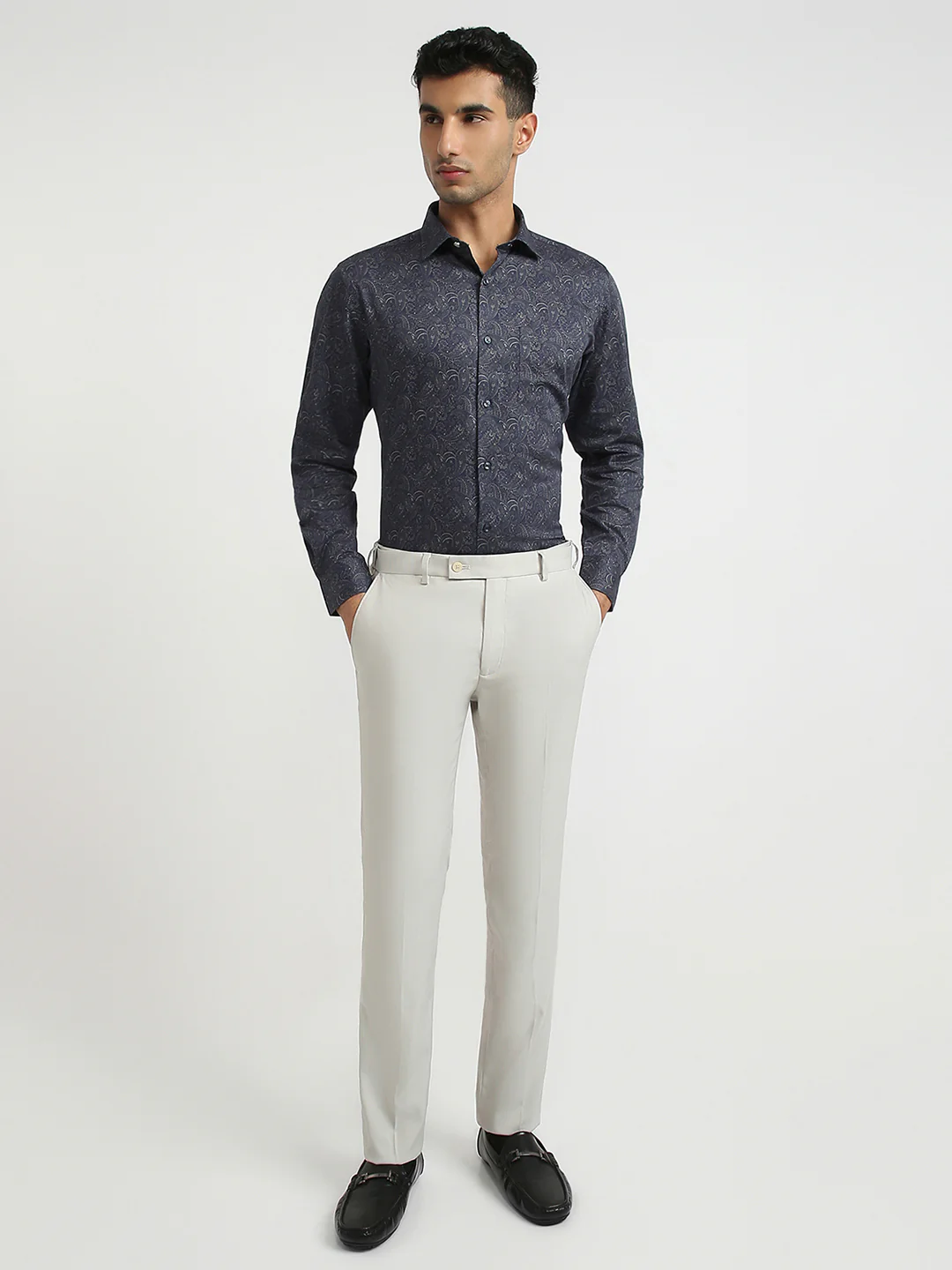 Park Avenue Men Blue Print Regular Fit Cotton Formal Shirt - Image 5