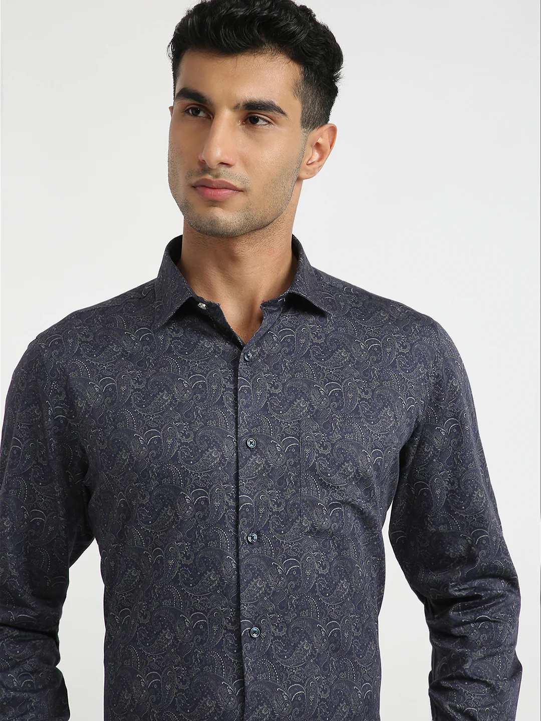 Park Avenue Men Blue Print Regular Fit Cotton Formal Shirt - Image 6