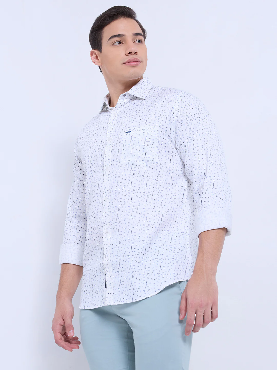 Park Avenue Men Blue Print Slim Fit Cotton Blend Casual Shirt - Image 3