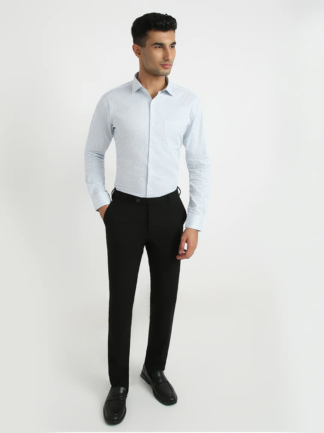 Park Avenue Men Blue Print Slim Fit Cotton Blend Formal Shirt - Image 5