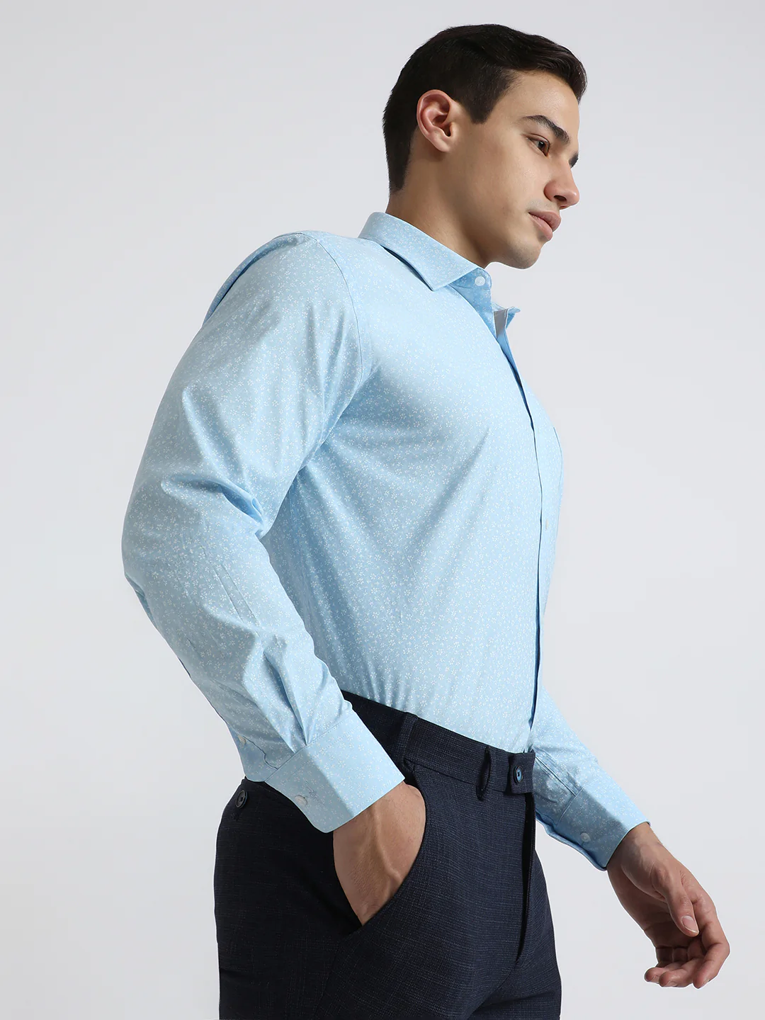 Park Avenue Men Blue Print Slim Fit Cotton Blend Shirt - Image 2
