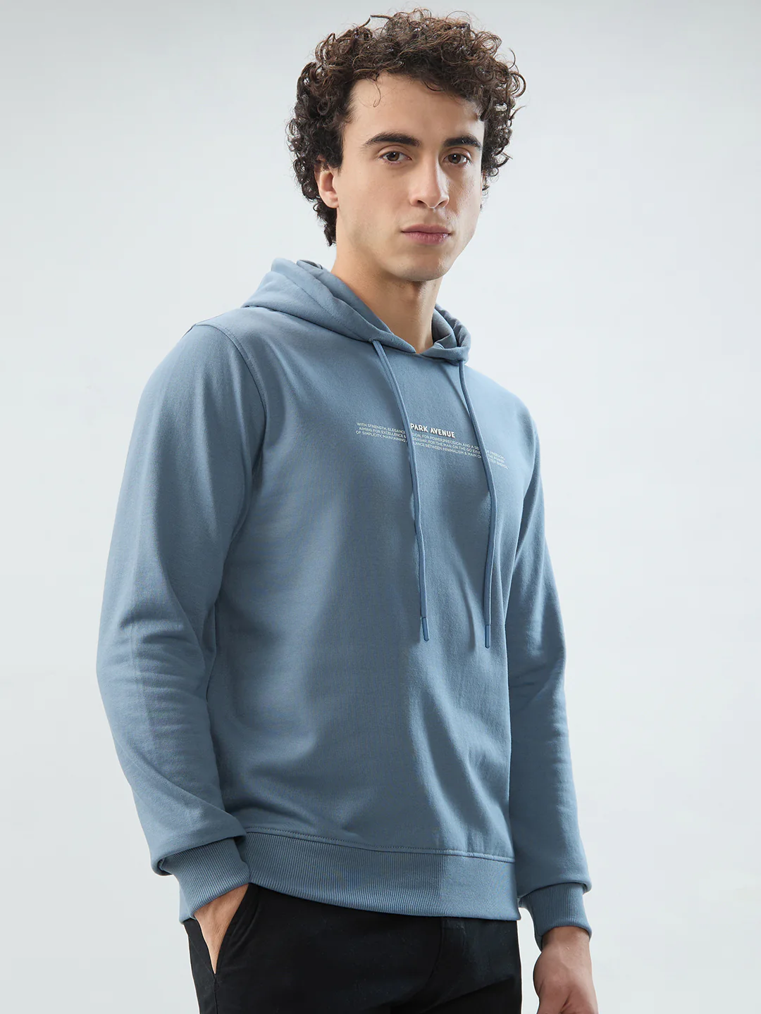 Park Avenue Men Blue Print Slim Fit Cotton Blend Sweatshirt - Image 2