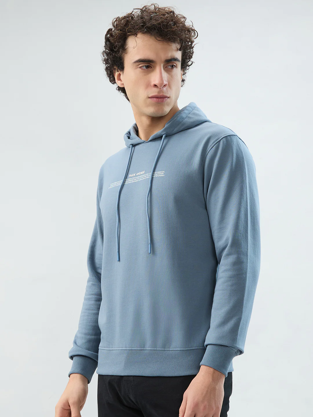 Park Avenue Men Blue Print Slim Fit Cotton Blend Sweatshirt - Image 3