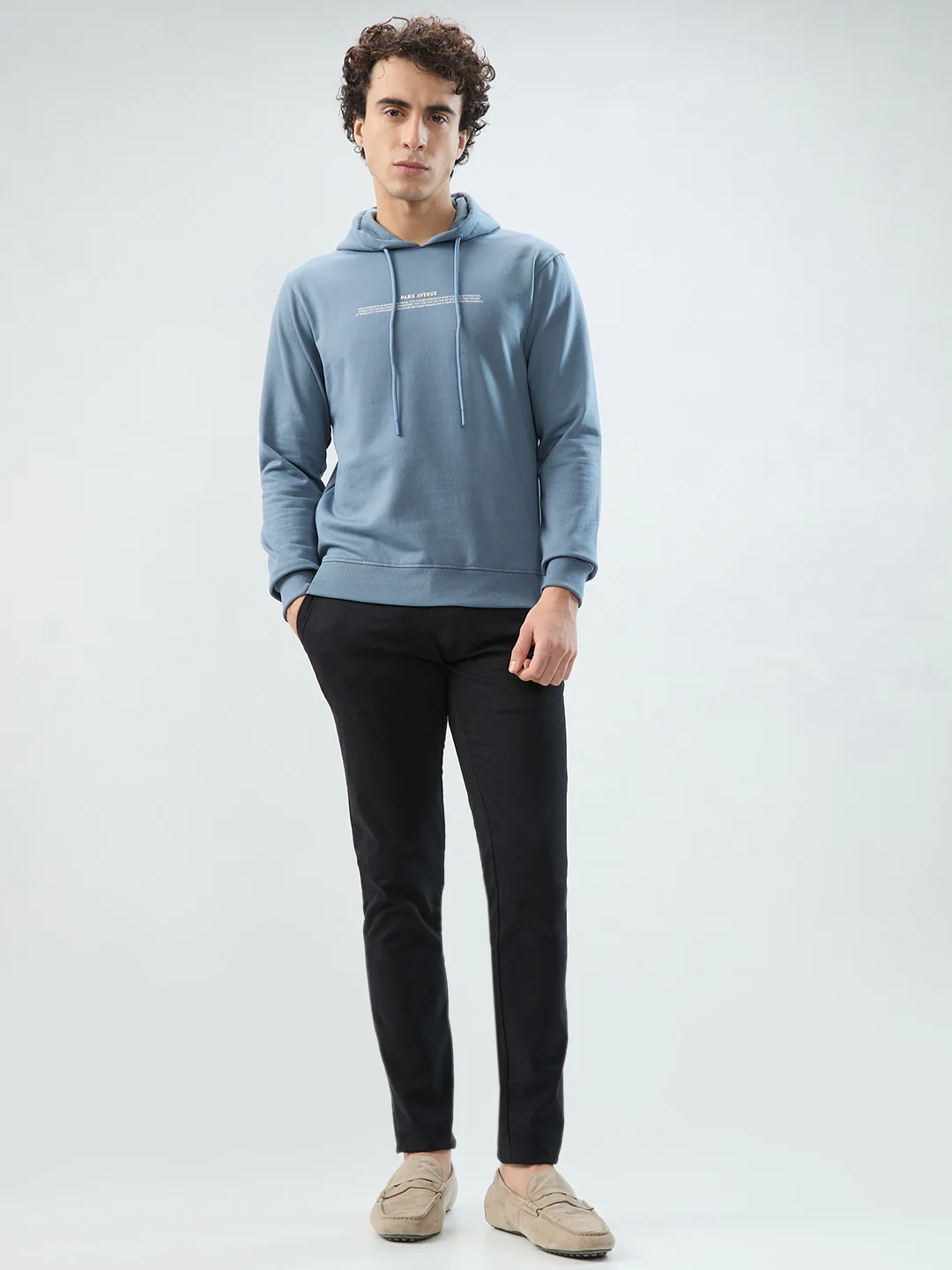 Park Avenue Men Blue Print Slim Fit Cotton Blend Sweatshirt - Image 5
