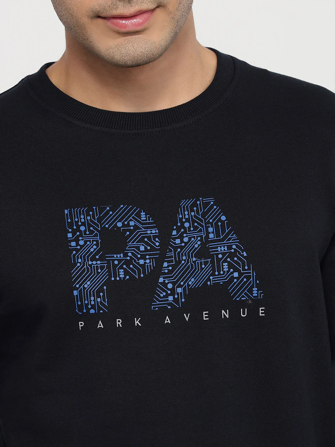 Park Avenue Men Blue Print Slim Fit Cotton Blend Sweatshirt - Image 6