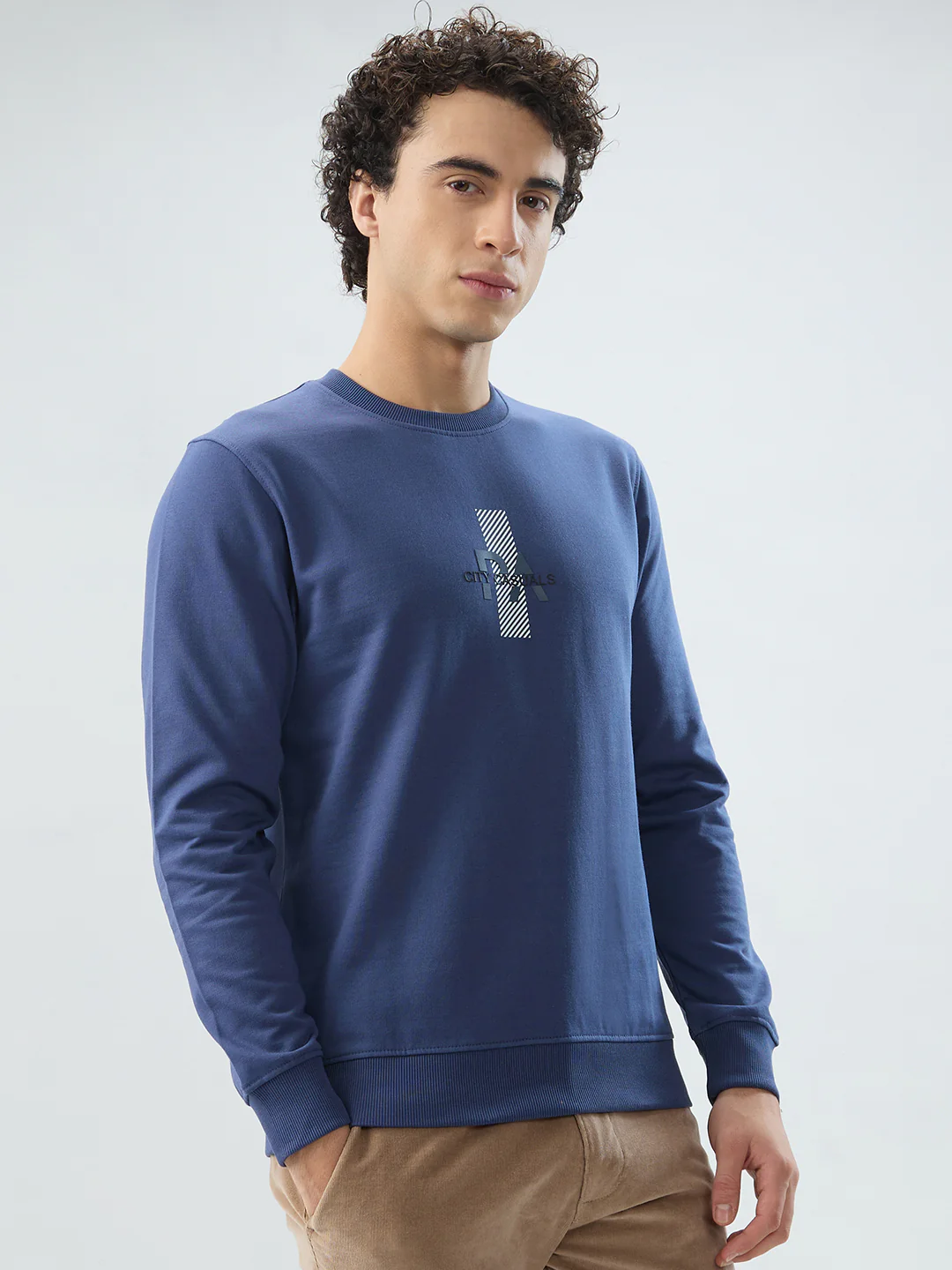 Park Avenue Men Blue Print Slim Fit Cotton Blend Sweatshirt - Image 2