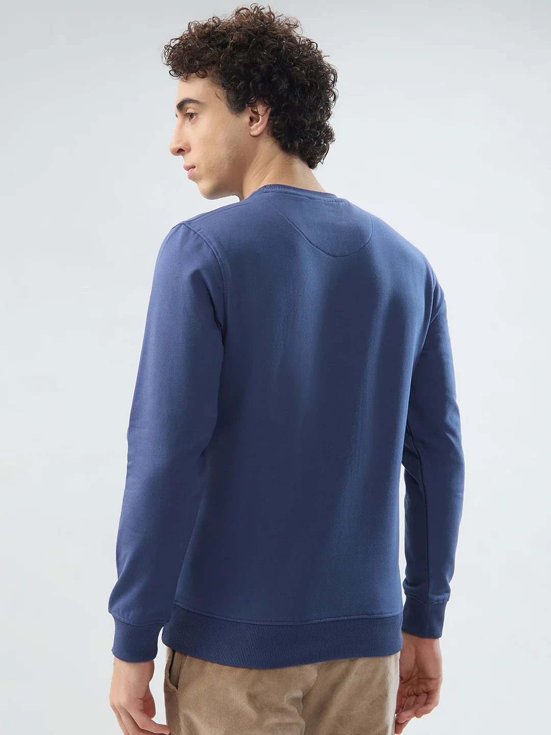 Park Avenue Men Blue Print Slim Fit Cotton Blend Sweatshirt - Image 4