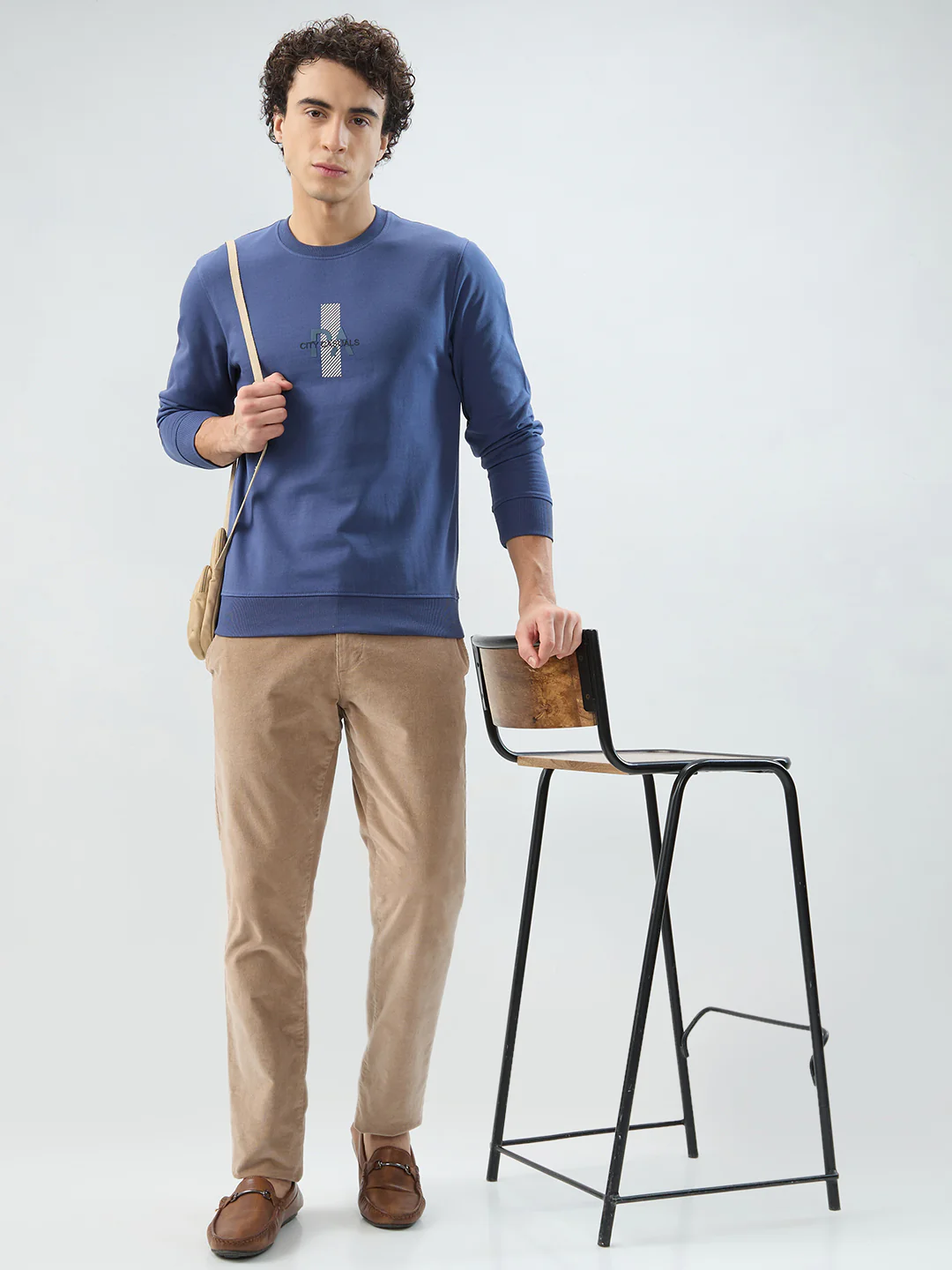 Park Avenue Men Blue Print Slim Fit Cotton Blend Sweatshirt - Image 7