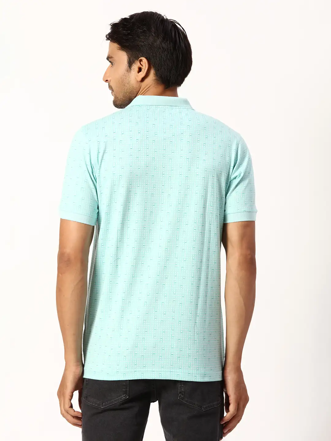 Park Avenue Men Blue Print Slim Fit Cotton Blend T-Shirt - Image 4