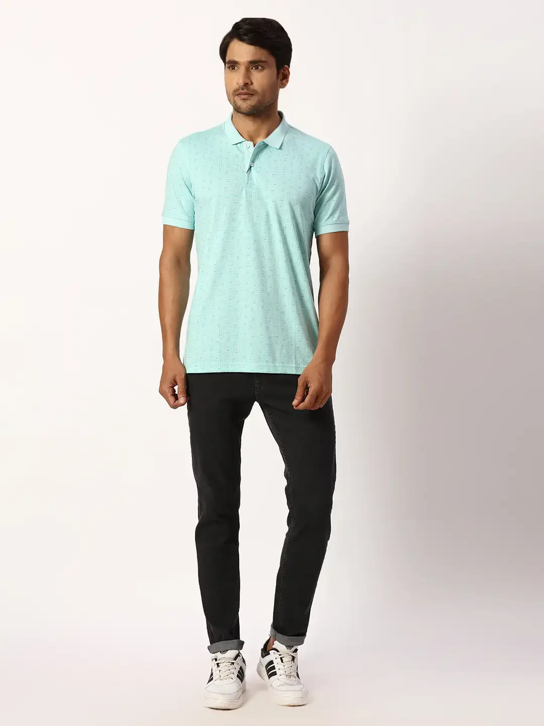 Park Avenue Men Blue Print Slim Fit Cotton Blend T-Shirt - Image 5