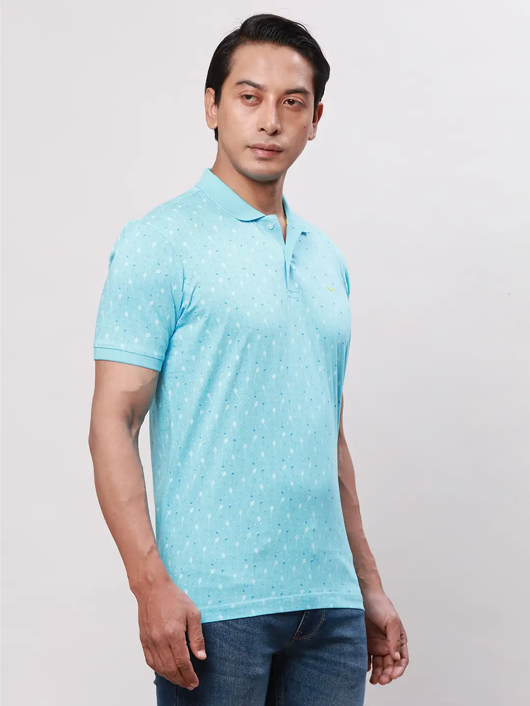 Park Avenue Men Blue Print Slim Fit Cotton Blend T-Shirt - Image 2