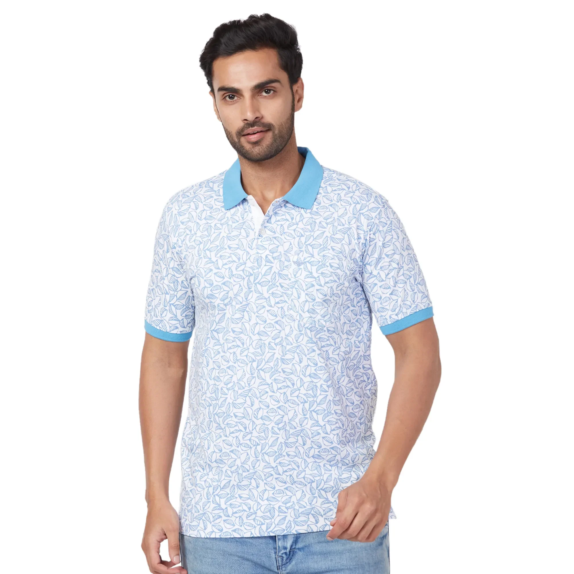 Park Avenue Men Blue Print Slim Fit Cotton Blend T-Shirt