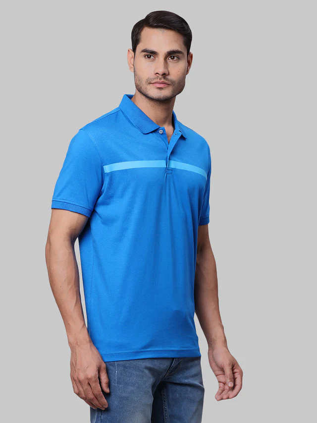 Park Avenue Men Blue Print Slim Fit Cotton Blend T-Shirt - Image 2