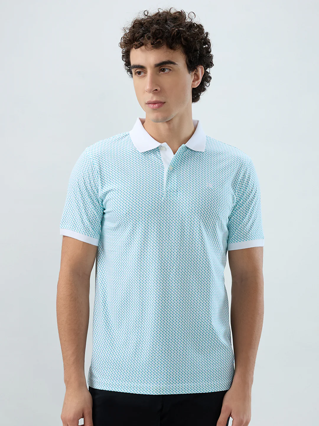 Park Avenue Men Blue Print Slim Fit Cotton Blend T-shirt