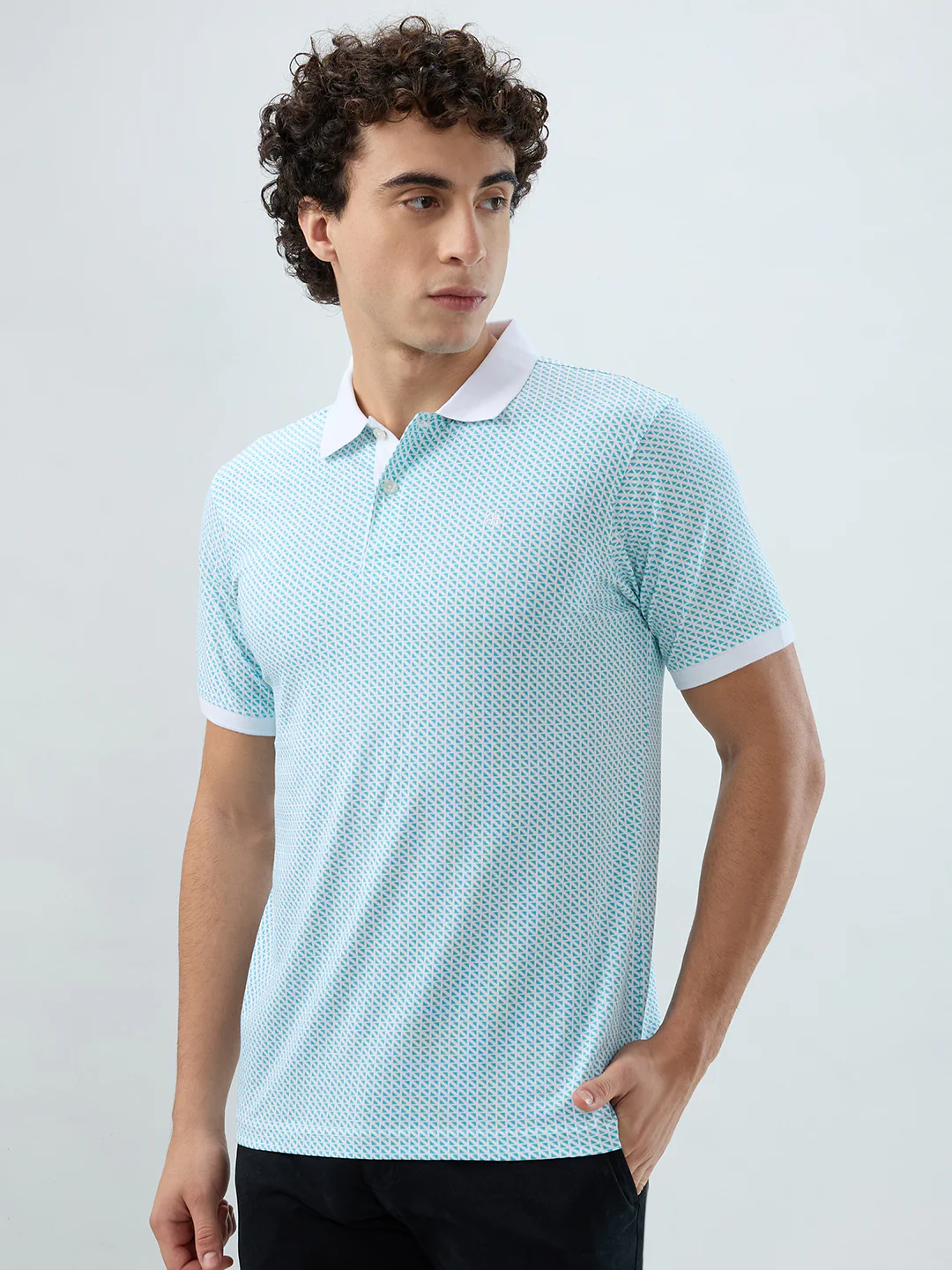 Park Avenue Men Blue Print Slim Fit Cotton Blend T-shirt - Image 3