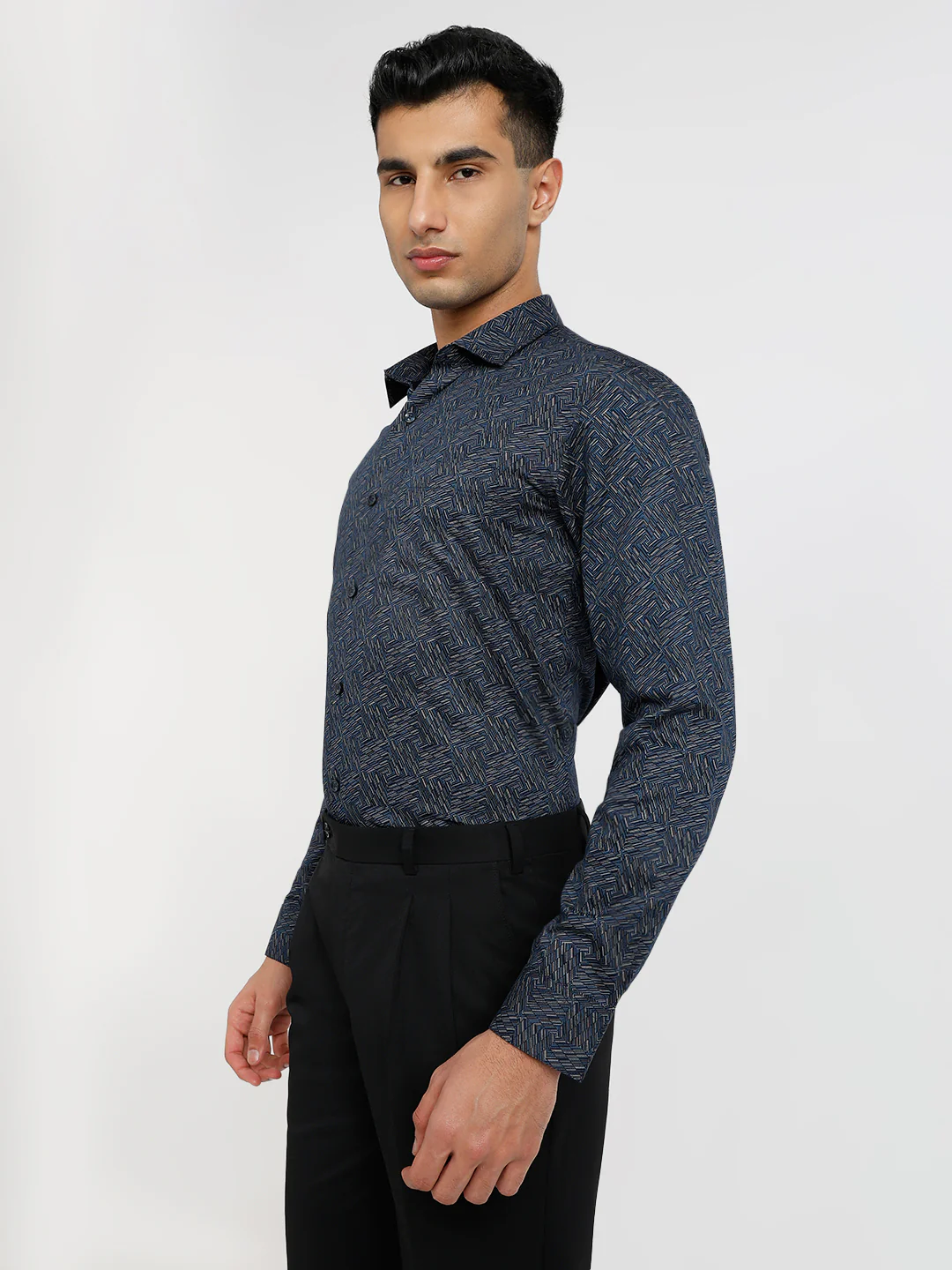Park Avenue Men Blue Print Slim Fit Cotton Formal Shirt - Image 3