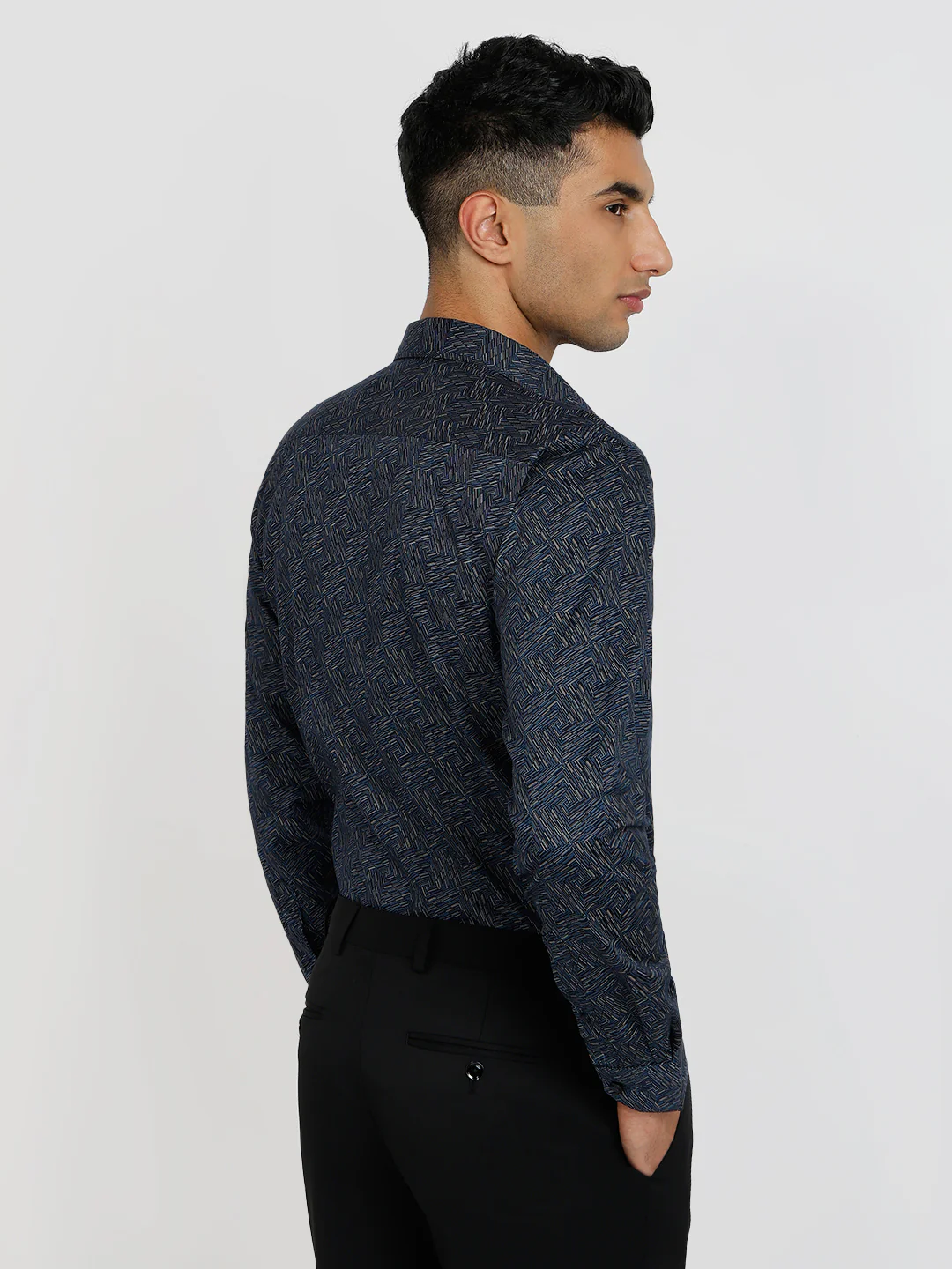 Park Avenue Men Blue Print Slim Fit Cotton Formal Shirt - Image 4