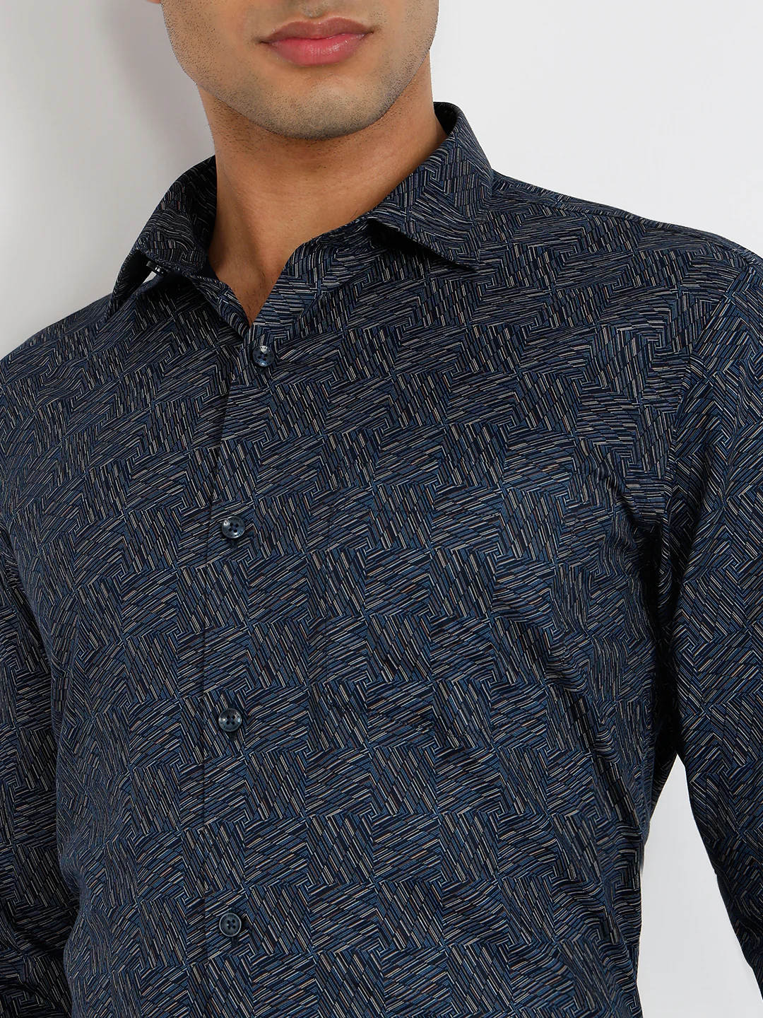 Park Avenue Men Blue Print Slim Fit Cotton Formal Shirt - Image 6