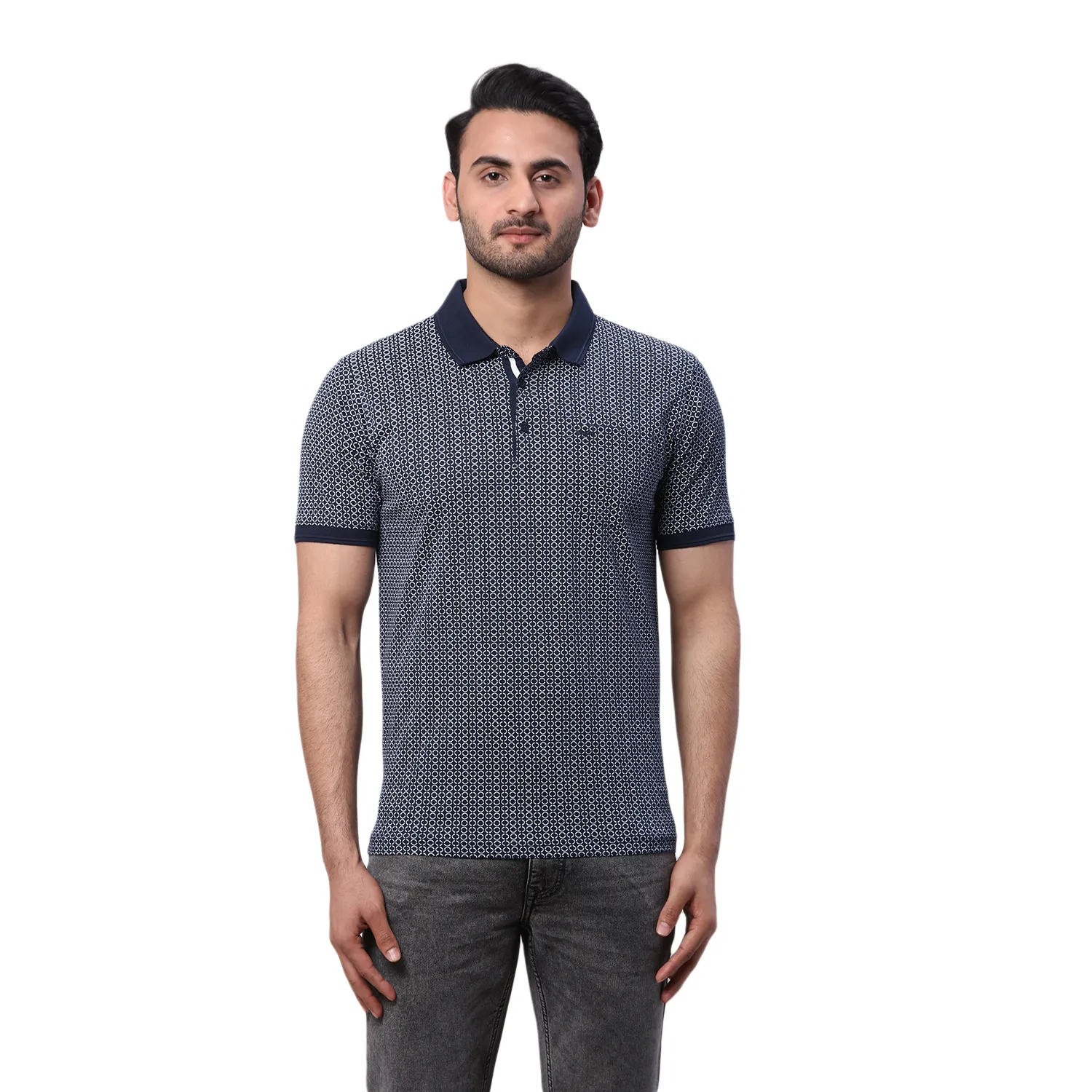Park Avenue Men Blue Print Slim Fit Cotton Round Neck T-Shirt