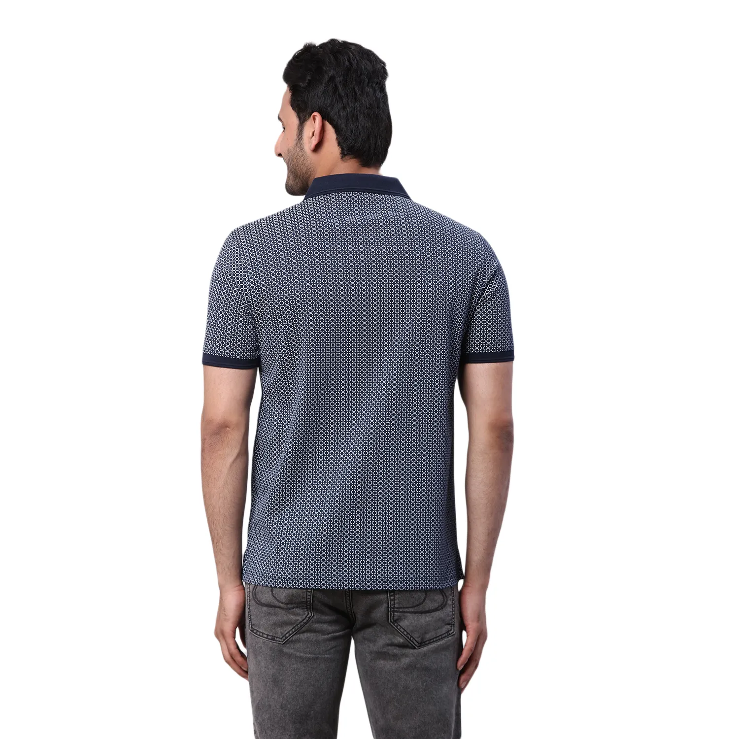 Park Avenue Men Blue Print Slim Fit Cotton Round Neck T-Shirt - Image 4