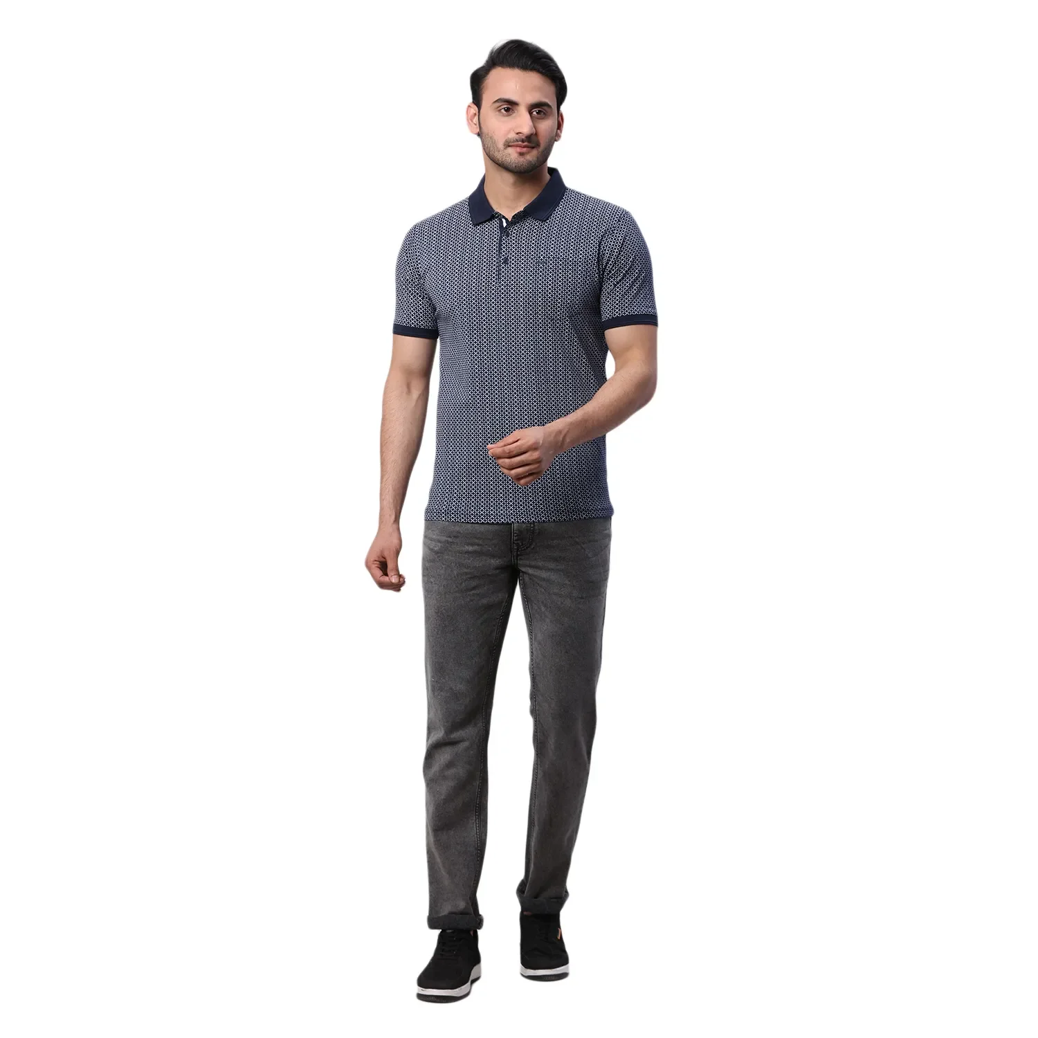 Park Avenue Men Blue Print Slim Fit Cotton Round Neck T-Shirt - Image 5