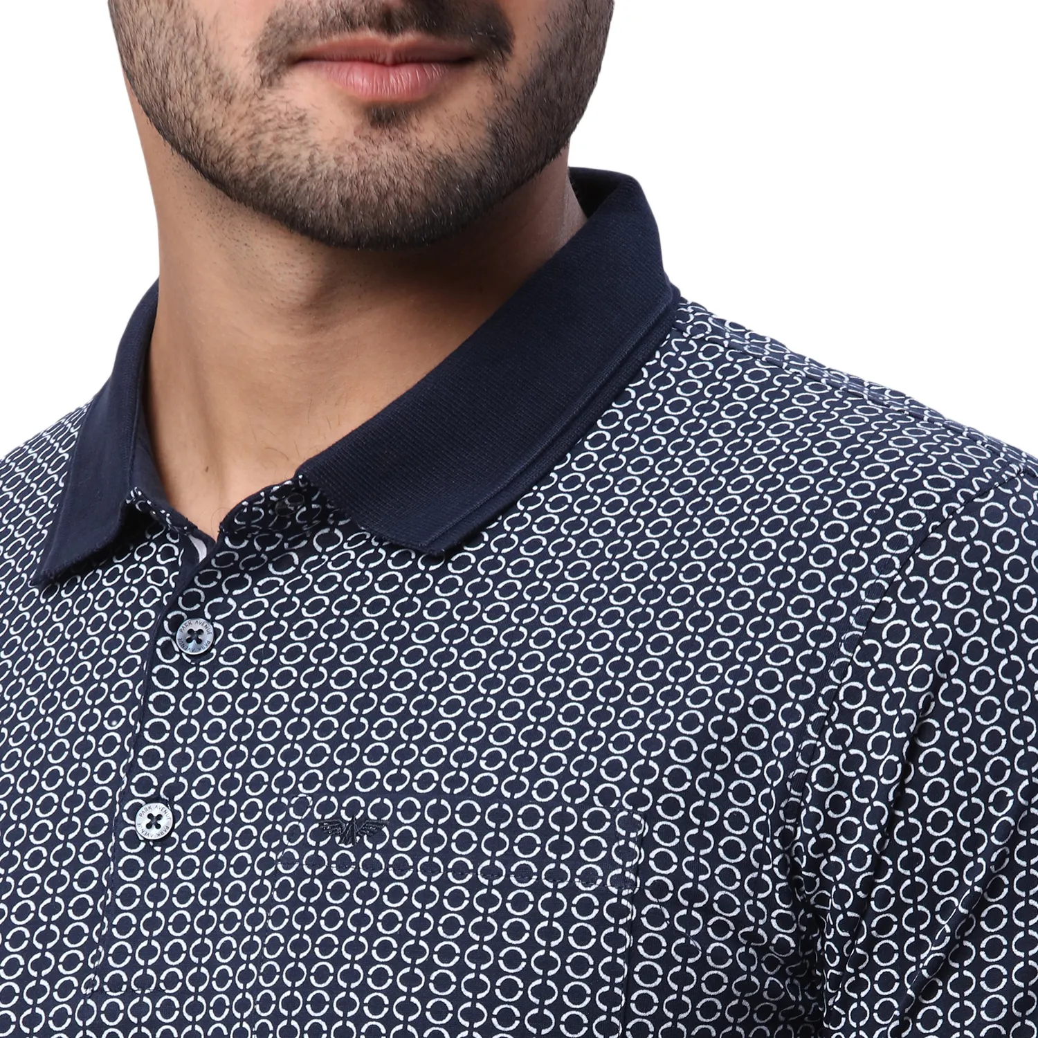 Park Avenue Men Blue Print Slim Fit Cotton Round Neck T-Shirt - Image 6