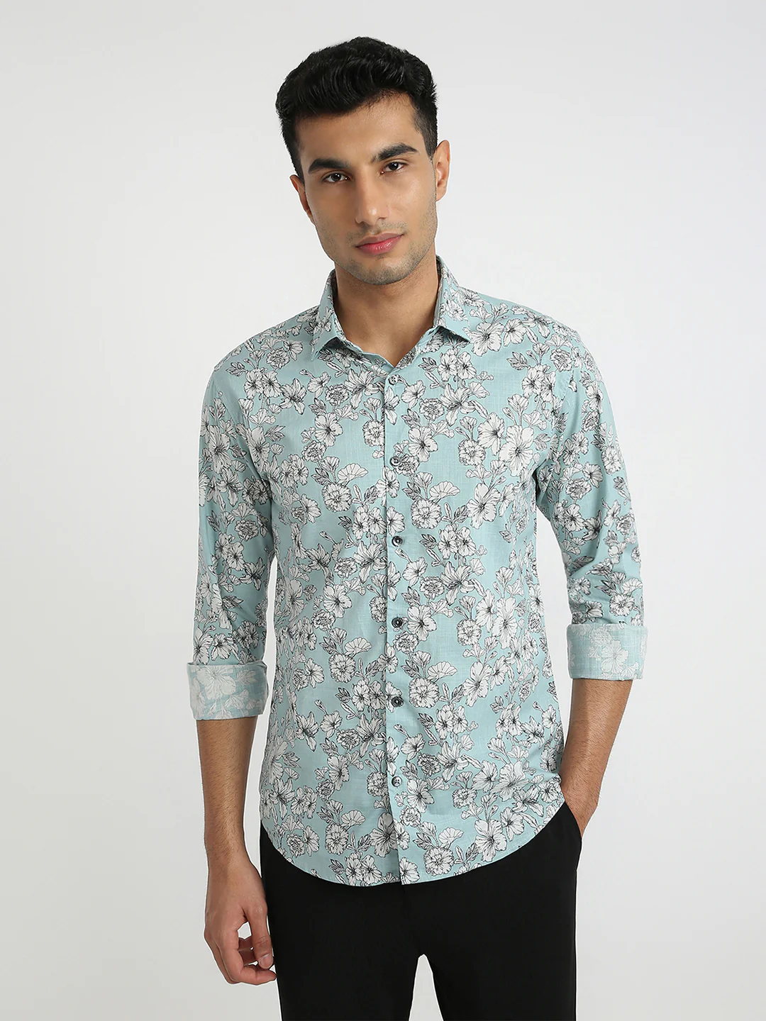 Park Avenue Men Blue Print Slim Fit Cotton Shirt
