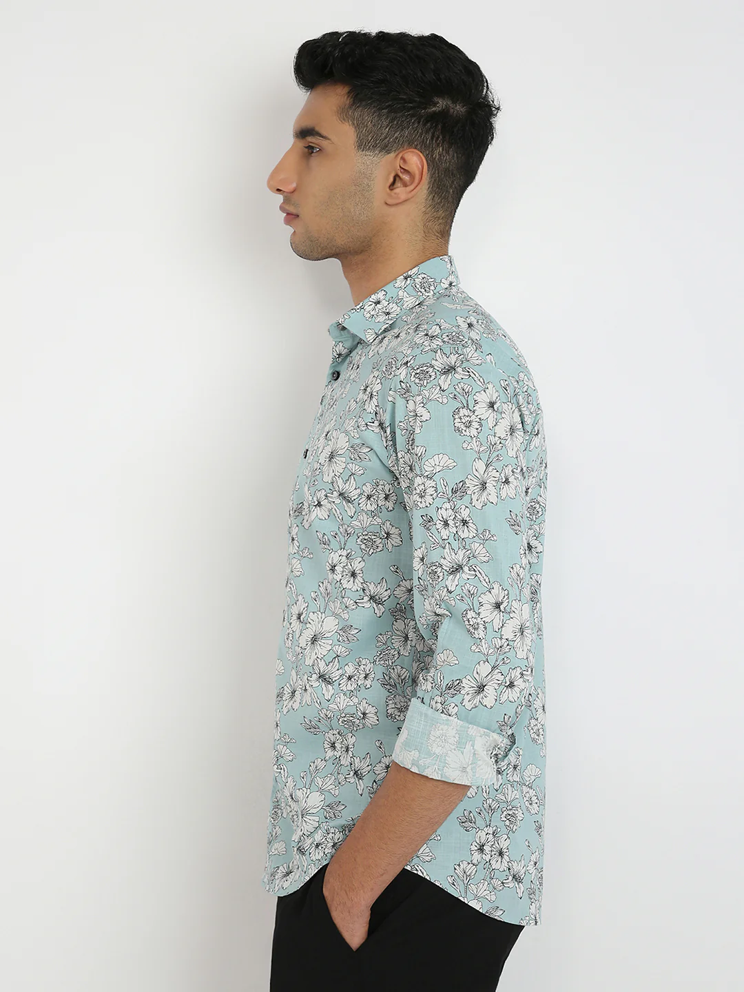 Park Avenue Men Blue Print Slim Fit Cotton Shirt - Image 3
