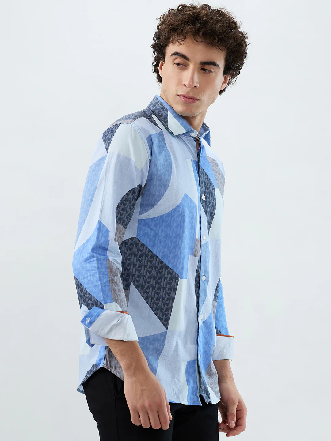 Park Avenue Men Blue Print Slim Fit Cotton Shirt - Image 2